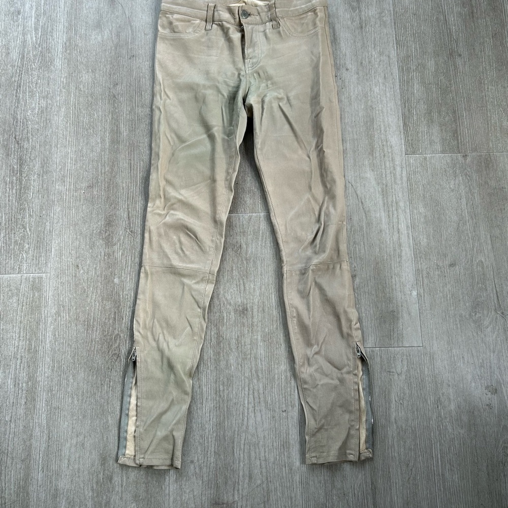 JBRAND Beige leather pants with Zipper Details